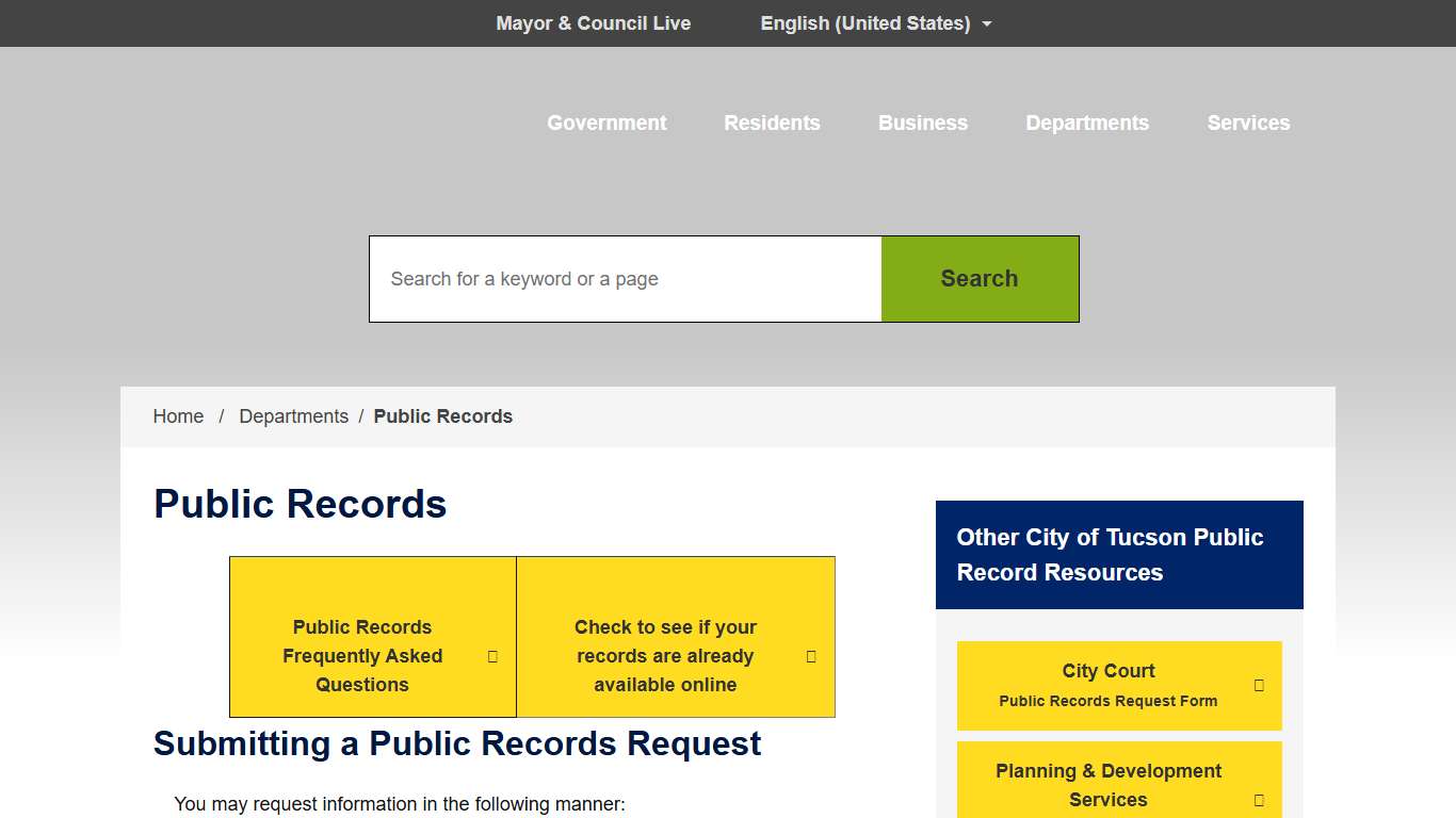 Public Records City of Tucson