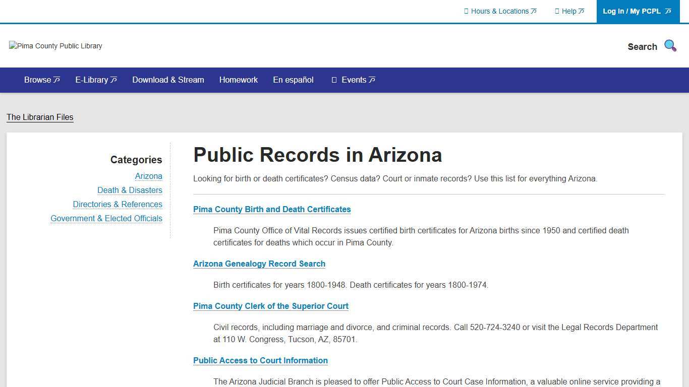 Public Records in Arizona Pima County Public Library